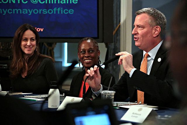 Mayor Bill de Blasio and First Lady Chirlane McCray Host Discussion with Parent Bloggers on Universal Pre-K and Afterschool at City Hall.